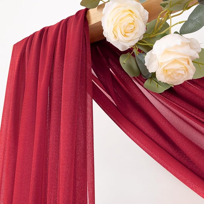MLMC Red Wedding Arch Draping Fabric 2 Panels 29" x 20 FT Extra Long Gauze Drapes Sheer Backdrop Curtains 6.6 Yards Outdoor Drapery Panels for Wedding Baby Shower Party Ceiling Decoration