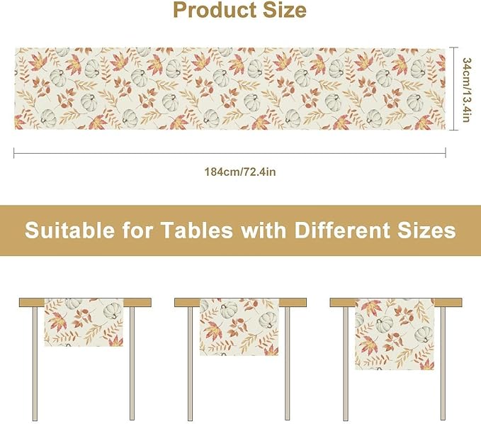 Pumpkin Leaves Table Runner,Seasonal Autumn Thanksgiving Kitchen Dining Table Decoration for Home Party Decor 13x108 Inch