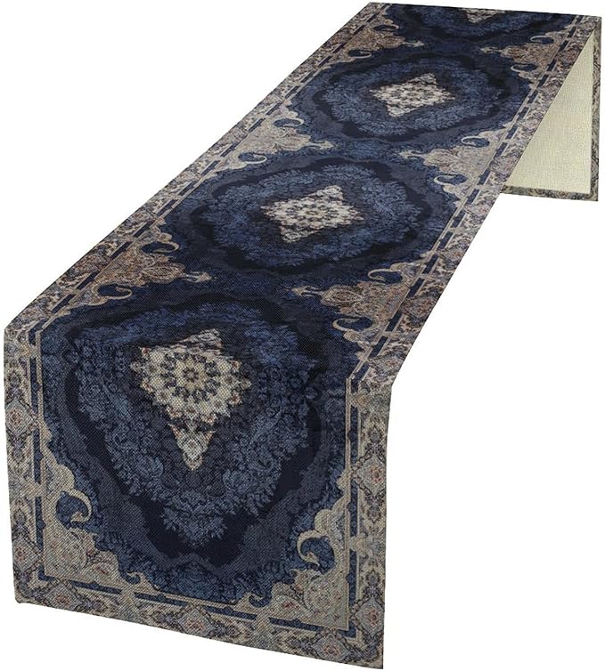 Vintage Boho Floral Table Runner, Rustic Country Farmhouse Dark Blue Grey Retro Flower Pattern for Home Kitchen Table Decor Dining Coffee Room Party Decor 13x72in