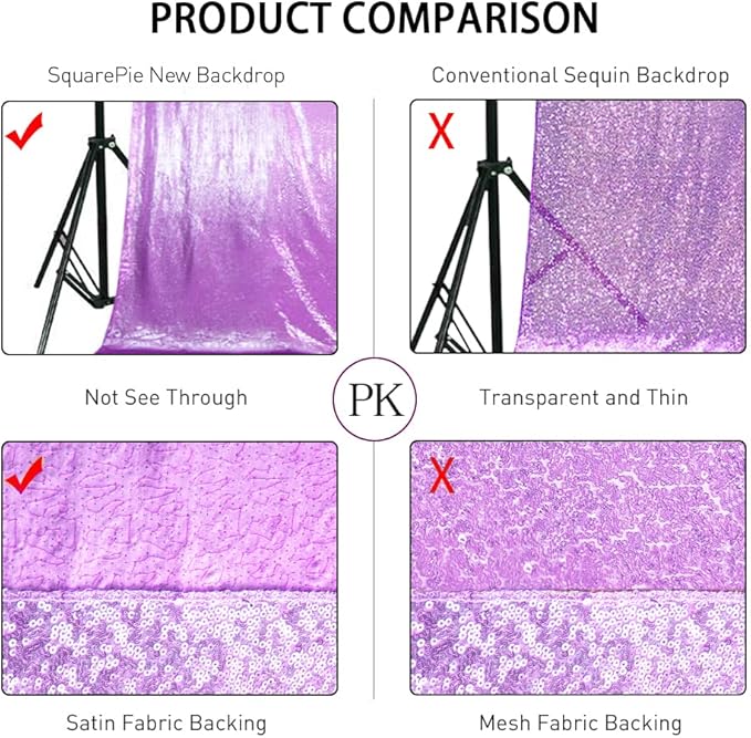 SquarePie Sequin Backdrop Curtain Not See Through Thick Glitter Background for Party 6FT x 6FT Lavender
