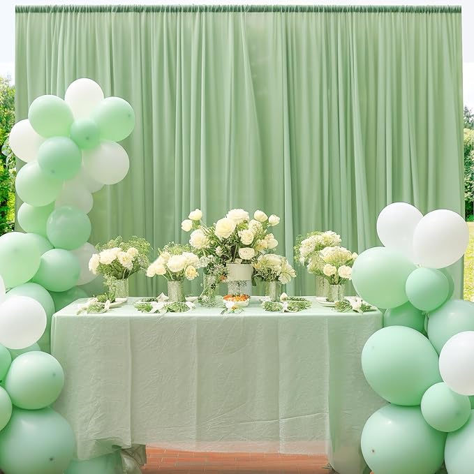 20ft X 10ft Olive Green Tulle Backdrop Curtain for Parites, Sheer Backdrop Curtains Fabric Drapes for Wedding Ceremony Arch Party Stage Decorations