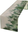 Foggy Forest Table Runner,Green Forest Natural Landscape Table Runner for Kitchen Dining Table Home Party Decoration 13x108 Inch