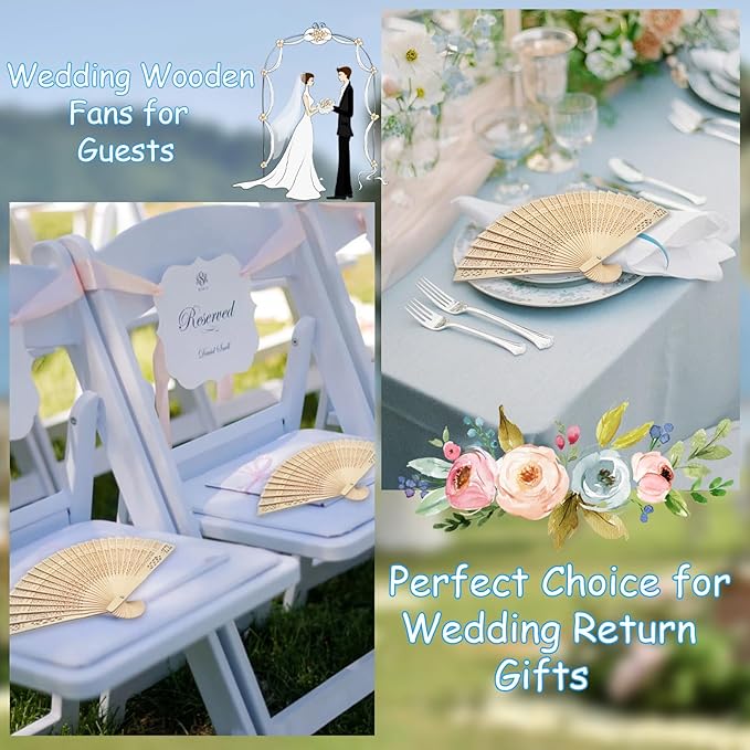 100Pcs Wedding Fans Personalized Folding Hand Fans Custom Sandalwood Wedding Fans with Organza Bags Wedding Party Favor Wedding Fans for Guests (10)