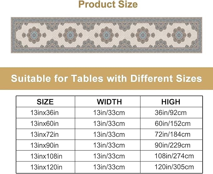 Boho Bohemia Style Table Runner, Vintage Teal Brown Retro Flower Rustic Country Style Floral Print Pattern for Home Kitchen Table Decor Dining Coffee Room Garden Party Decor 13x72in
