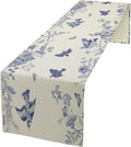 Monochrome Sketch Flowers Bird Table Runner, Seasonal Spring Fall Plants Blue Florals Dinner Runner for Home Kitchen Dining Table Party Holiday Decoration 13"x90"