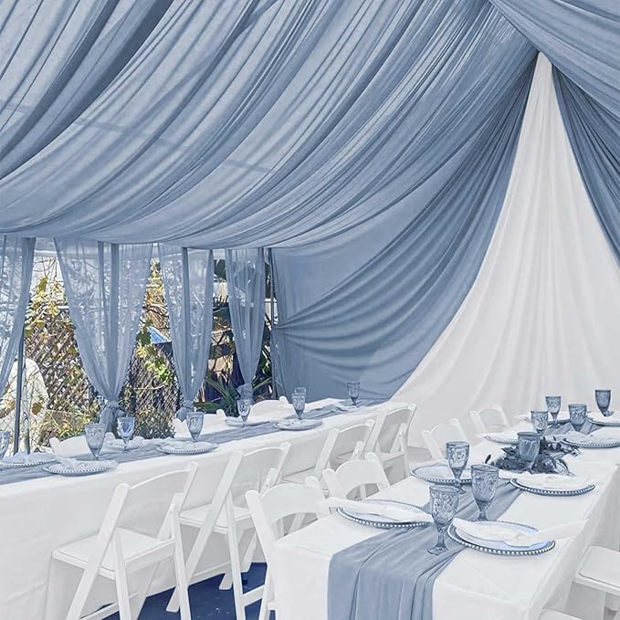 6 Panels Dusty Blue Wedding Drapes 5ftx10ft Chiffon Fabric Arch Draping Sheer Curtains Soft Drapery Wedding Ceiling Decorations for Party Ceremony Stage Swag