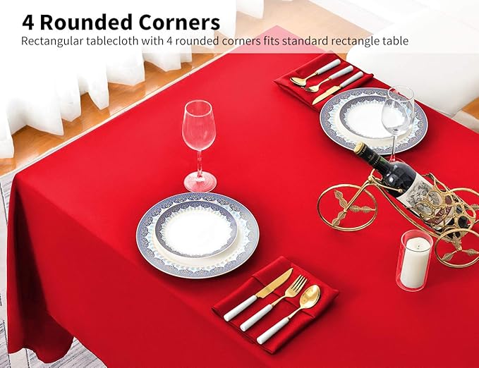 Surmente Red Tablecloth 60 x 102-inch Rectangular Polyester Table Cloth for Weddings, Banquets, or Restaurants