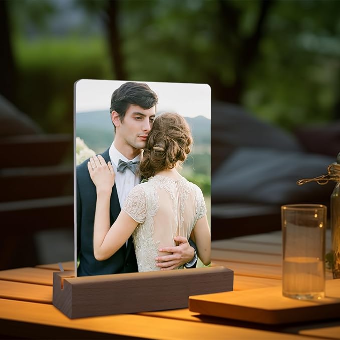 5" x 7"- 4 pcs Acrylic 2 pcs Frame Sublimation LED Acrylic Photo Frames Night Lights Blanks Heart Shape,with Warm Color Light with Wood Stand for Heat Press Machine Printing
