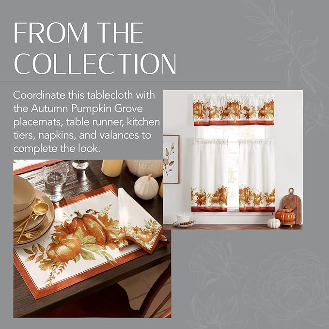 Elrene Home Fashions Autumn Pumpkin Grove Wrinkle Resistant Tablecloth, 70" Round, Multi Color