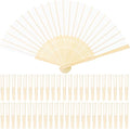 URATOT 48 Pieces White Folding Fans Silk Bamboo Folding Fans Handheld Fan for Wedding, Party Decoration