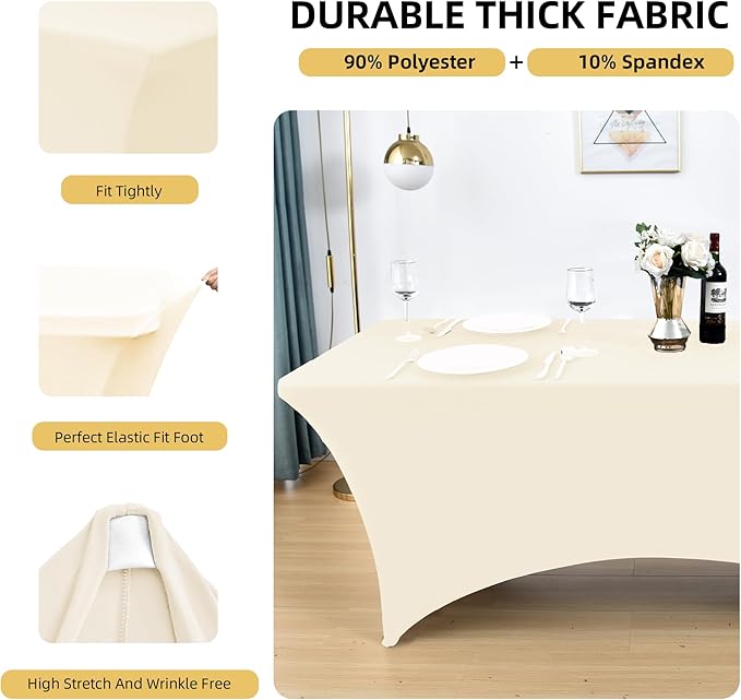 6-Pack 6ft Spandex Table Covers for Rectangle Standard Folding Tables - Wrinkle Resistant Stretch Tablecloths - Ultimate Fitted Table Protector for Parties, Trade Shows, Wedding