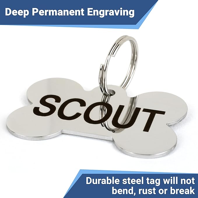 GoTags Stainless Steel Pet ID Tags, Personalized Dog Tags and Cat Tags, up to 8 Lines of Custom Text, Engraved on Both Sides, in Bone, Round, Heart, Bowtie and More (Ranger Badge, Small (Pack of 1))