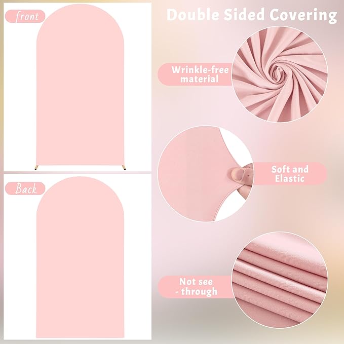 6.6FT Dusty Rose Arch Cover - Polyester Fitted Wedding Arch Stand Covers Round Top Chiara Arch Backdrop Cover for Birthday Party Banquet Photo Background Decoration