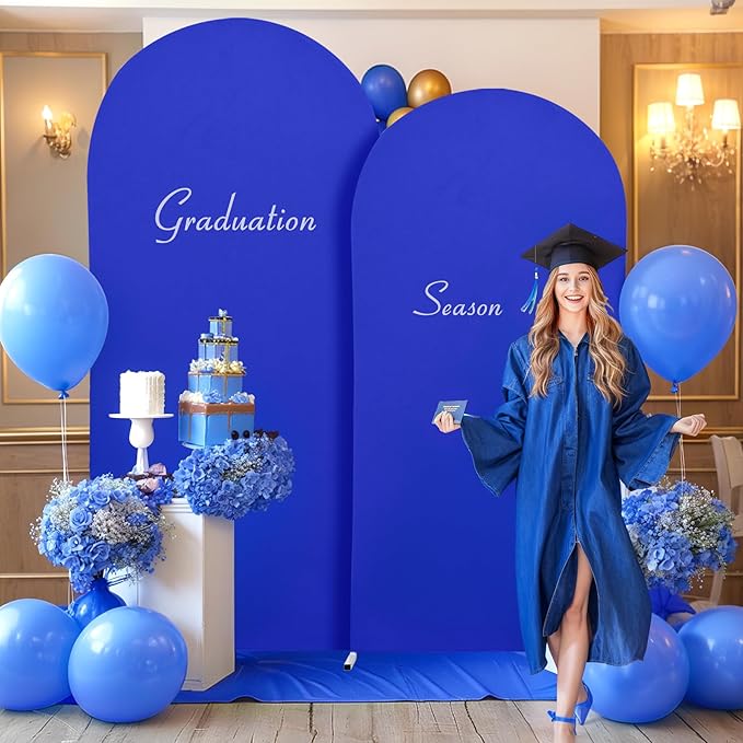 7.2FT Royal Blue Arch Backdrop Cover - Polyester Fitted Wedding Arch Stand Covers Round Top Chiara Arch Backdrop Cover for Birthday Party Banquet Photo Background Decoration