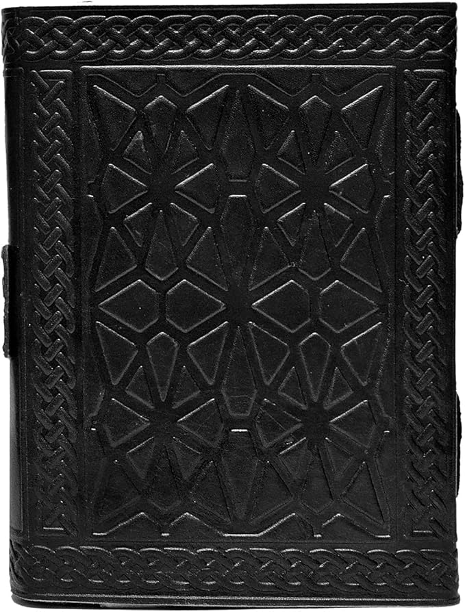 3 Moon Blue Lapiz Embossed Vintage Leather Journal | 240 Pages of Antique Handmade Deckle Edge Vintage Paper, Leather Sketchbook, Drawing Journal, Great Gift (5 by 7 inch, black)