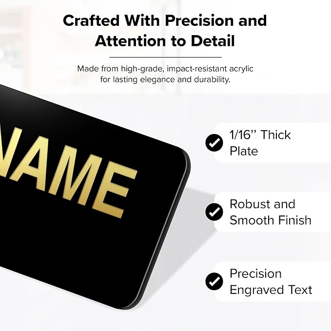 Name Tag, Magnetic Black and Gold Name Tags, Personalized Name Tags, 1x3 Inches, Durable Engravable Impact Material, Made in The USA by My Sign Center