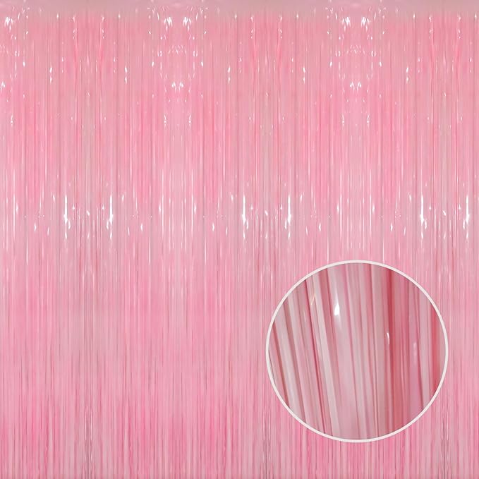 GOER 3.2 ft x 8.2 ft Metallic Tinsel Foil Fringe Curtains Party Photo Backdrop Party Streamers for Birthday,Graduation,New Year Eve Decorations Wedding Decor(5 Packs,Candy Pink)