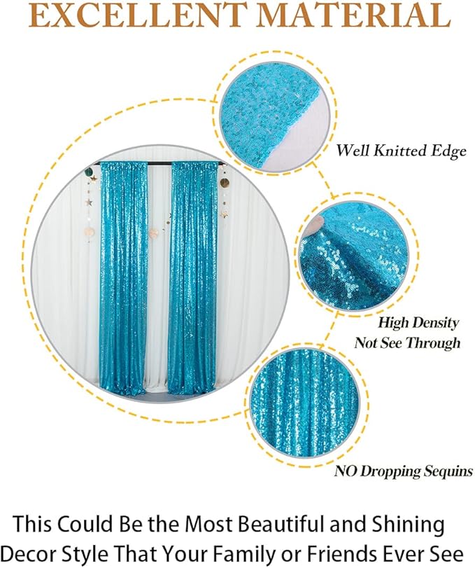 ShinyBeauty Sparkle Backdrop Curtain Aqua 2 Panels Set Sequin Photo Backdrop Turquoise 2FTx8FT Sequin Backdrop Curtain Aqua Blue Pack of 2-1220S
