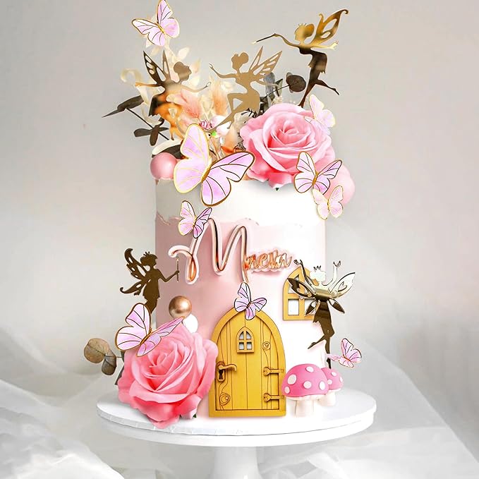 JeVenis Pink Fairy Cake Decoration Mushroom Cake Decoration Fairy Cake Decoration Garden Fairy Cake Decoration Fairy Party Supplies Fairy Party Favors