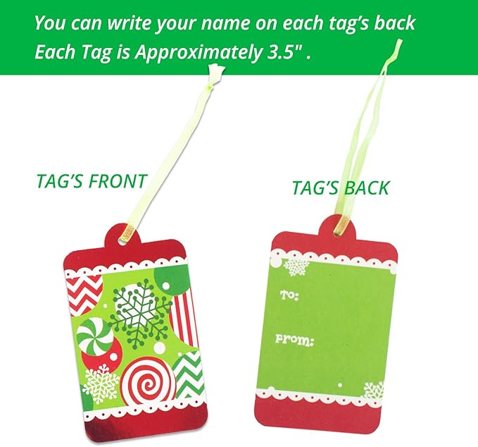 Christmas Gift Tags 60 Count with Untied String (15 Assorted Glitter, Foil, Printed Designs for DIY Xmas Present Wrap and Label Package Name Card)