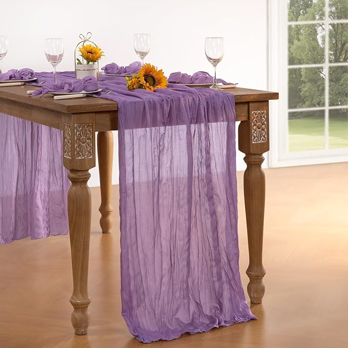 Lavender Purple Cheesecloth Table Runner 10 Pack Fall Table Runners Boho Gauze 120 Inches Cheese Cloth Fall Table Decorations for Thanksgiving Wedding Bridal Baby Shower Birthday Garden Party
