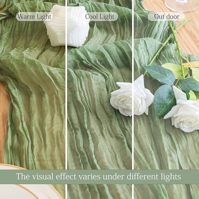 6 Pack Sage Green Cheesecloth Table Runner 23x120 inch Rustic Boho Gauze Table Runner 10 FT Long Sheer Cheese Cloth Fabric Table Runners for Romantic Wedding Bridal Shower Birthday Party Decor