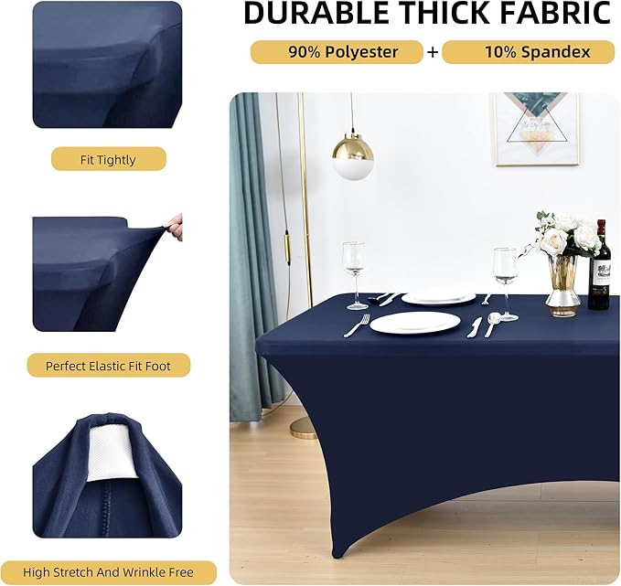 2-Pack 4ft Spandex Table Covers for Rectangular Folding Tables - Wrinkle Resistant Stretch Tight Table Cloths - Ultimate Fitted Table Protector for Parties, Banquet, and Wedding
