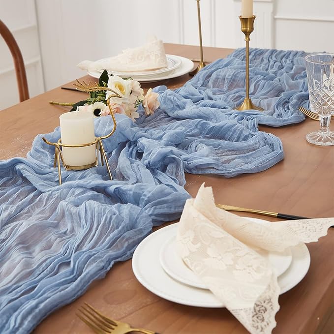 Dusty Blue 1 Pack Cheesecloth Table Runner 120 Inch 10 FT Boho Rustic Gauze for Wedding Baby Shower Party Farmhouse Summer Home Decor Washable