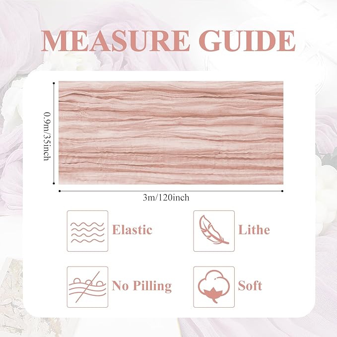 Asee'm 6PCS Table Runner Cheesecloth 10FT Dusty Pink Boho Gauze Fabric Rustic Sheer Cheese Cloth Runners for Wedding Bridal Shower Party