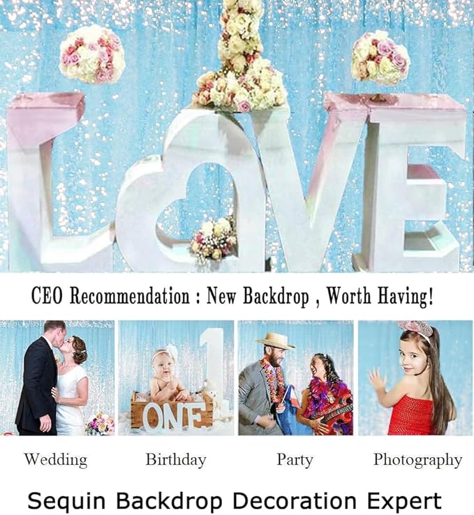ShinyBeauty Sparkle Sequin Backdrop 4FTx7FT - Iridescent Aqua Mermaid Fabric for Wedding Birthday TikTok Studio, Baby Shower Photography Background