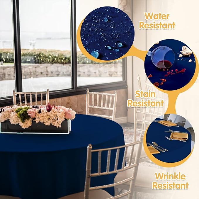 BRILLMAX 6 Pack Navy Blue Round Tablecloths 108 Inch - Circle Bulk Linen Polyester Fabric Washable Table Cloth Cover for Wedding Reception Banquet Birthday Party Buffet Restaurant