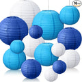 Riakrum 16 Pcs Blue and White Paper Lanterns Birthday Party Decorations Mixed Size 6'' 8'' 10'' 12'' Colorful Chinese Hanging Paper Lanterns for Wedding Home Decorations Supplies