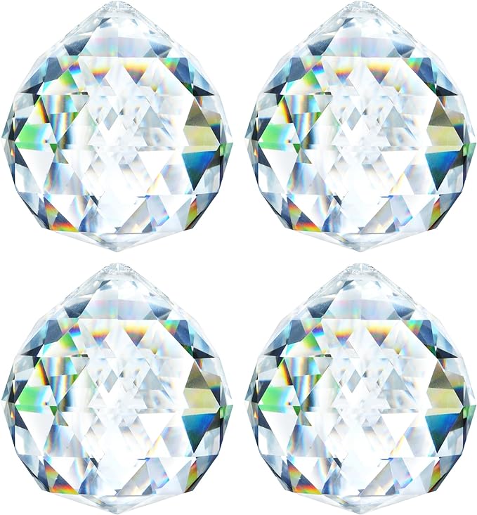 HDCRYSTALGIFTS 4 Pack 40MM Clear Crystal Prism Ball Suncatchers Rainbow Pendants Maker, Hanging Crystals Chandelier Prisms for Windows Home Decoration