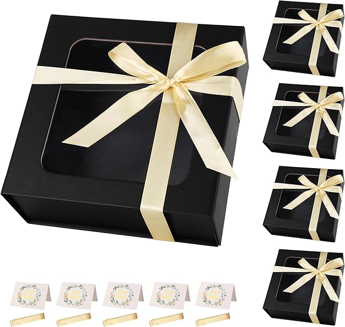 Black Gift Boxes with Window,7.5"x7.5"x3.1" Bridesmaid Boxe for Gift Giving,Birthday Gift Box with Magnetic,Closure Lid Gift Boxes for Presents,Cute Boxe,Luxury for Gift Packaging,Gift Box for Wrapping Gifts