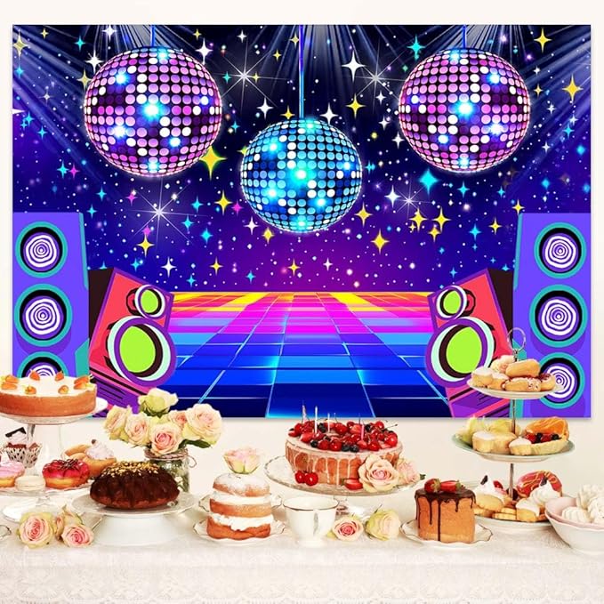 Dance Party Backdrop Retro 80s 90s Theme Stage Dance Ball Music Birthday Party Decoration DJ Photography Background 12 x 10 ft for Baby Shower Picture Photo Shoot Polyester Fabric,Multi2