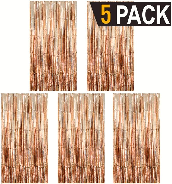 GOER 3.2 ft x 8.2 ft Metallic Tinsel Foil Fringe Curtains Party Photo Backdrop Party Streamers for Birthday,Graduation,New Year Eve Decor (5 Packs,Champagne Gold)