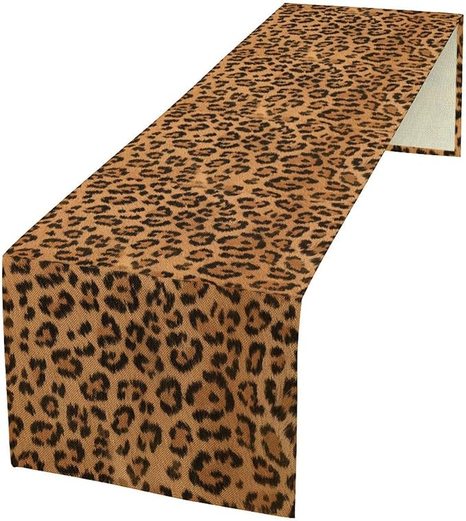 Leopard Print Table Runner Wildlife Vintage Cheetah Fur Spot Animal Skin Spots Pattern Table Cloth for Garden Farmhouse Wedding Party Vacation Dinner Home Decoration, 13x36 Inch
