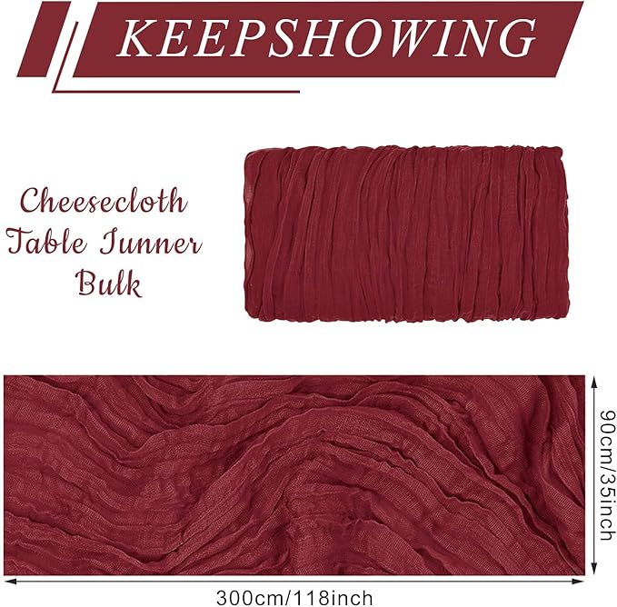 1 Pack Cheesecloth Table Runner 10Ft Christmas Gauze Boho Table Runners for Wedding Decor Bridal Shower Decorations Baby Shower Party(35" x 120")