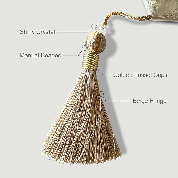 HeMiaor Exquisite Table Runner with Chenille and Elegant Chic Jacquard Textured Damask Design with Beaded Tassels for Daily Decoration 120 inches Long Beige