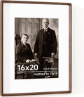 16x20 Frames USA-Sourced Natural Walnut Wood Solid Wood Picture Frame Handcrafted Rounded Corner with Mat to 11x14 Display with Real Glass Family Picture, Wedding Picture