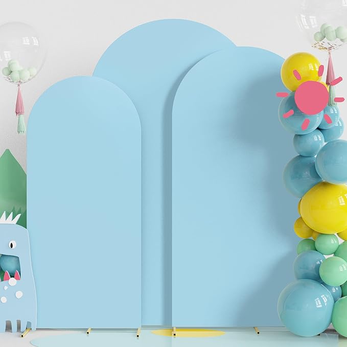 Fomcet Wedding Arch Cover 7.2FT, 6.6FT, 6FT Dusty Blue Spandex Fitted Fabric Backdrop Set of 3 Round Top Chiara Arch Backdrop Stands Covers for Wedding Ceremony Birthday Party Baby Shower Decor