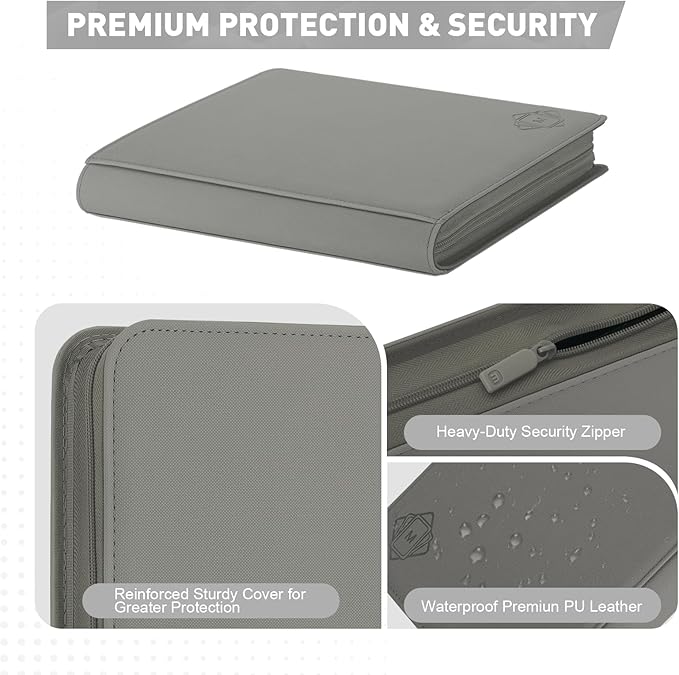 Premium Card Binder 12 Pocket for 720 Pockets Trading Card Binder, PU Zipper Card Collection Album, Sturdy Side-Loading Card Book Holder for MTG, TCG, Game Cards, Sports Cards