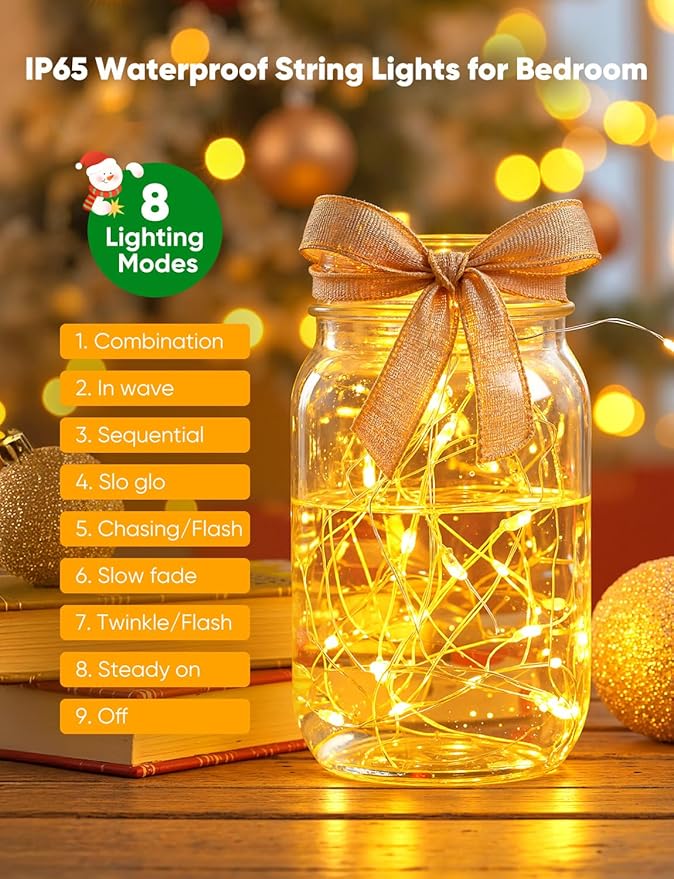 Minetom 20 Pack Fairy Lights Battery Operated String Lights, 8 Modes & Timer, 7ft 20LED Warm White Waterproof Silver Wire Twinkle Lights, Firefly Starry Moon Lights for Mason DIY Christmas Wedding