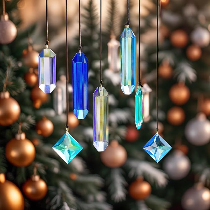 7 Pack Crystal Ornaments for Christmas Tree, Colorful Icicle Ornaments Crystal Prism Hanging Suncatchers for Windows,Indoor for Women