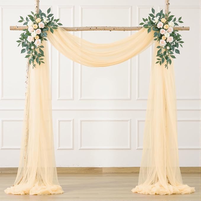 Champagne Arch Draping Fabric for Wedding, 2 Panels 60" x 26Ft Chiffon Drapery Fabric Drapes Backdrop for Wedding Ceremony Baby Shower Bridal Shower Decoration