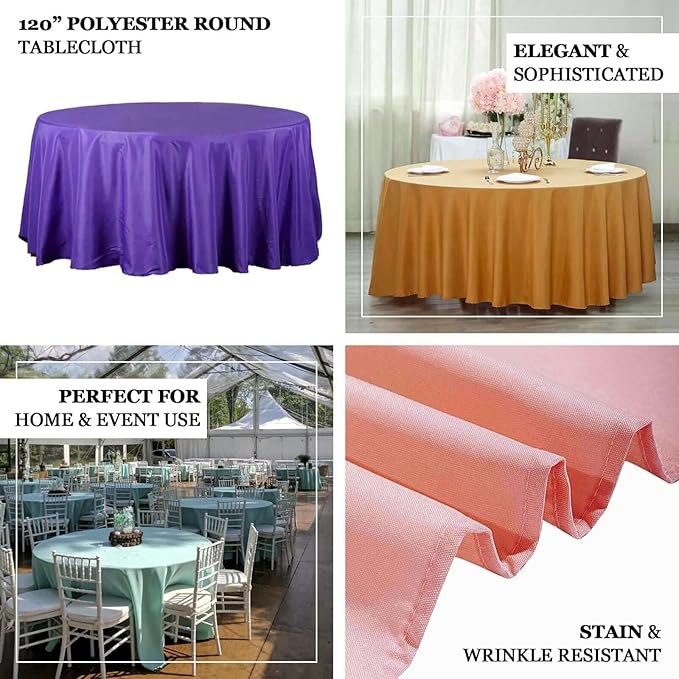 Efavormart Round Tablecloth, 120 Inch Stain & Wrinkle Resistant Washable Table Cloth, Decorative Polyester Fabric Table Cover for Banquet, Wedding, Dining - Ivory