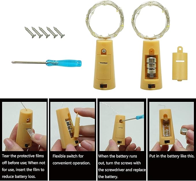 20 LED Wine Bottle Lights with Cork, 15 Pack Battery Operated Cork Shape Fairy Light Waterproof Mini Copper Silver Wire String Lights for Party, Wedding, Christmas, Bedroom Decoration(Colorful)