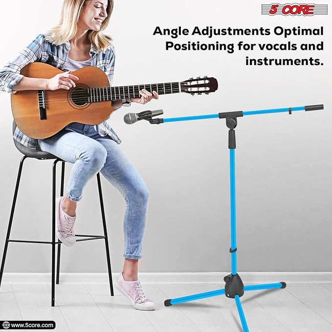 5 Core Tripod Mic Stand Floor Adjustable 18 to 72 Inches Sturdy Boom Arm Holder Microphone Stands Pedestal Para Microfono for Singing - MS 080 SKY BLU