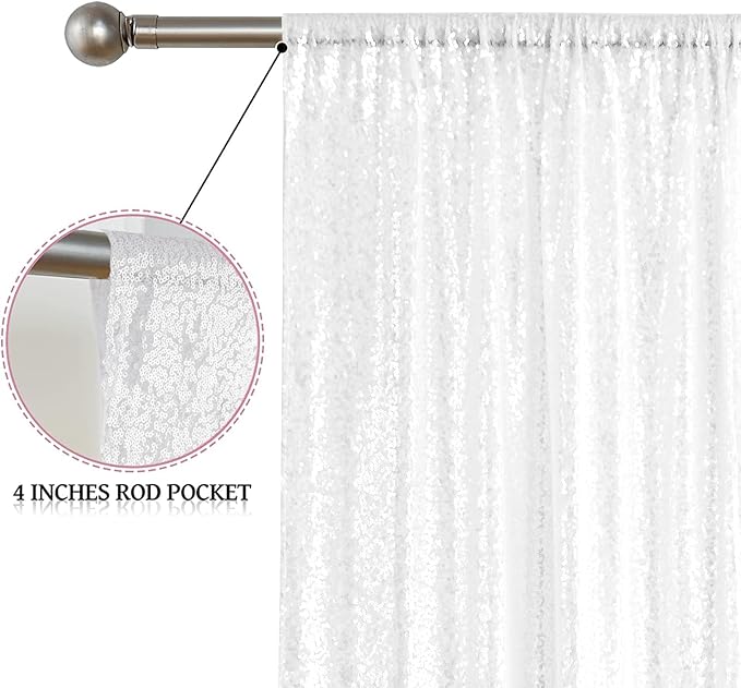 Sugargirl White Sequin Backdrop Curtain 2 Panels 2FTx8FT Glitter White Background Drapes Sparkle Photography Backdrop for Party Wedding Birthday Wall Decoration