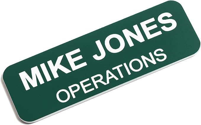 Custom Engraved Name Tag Badges – Personalized Identification with Pin or Magnetic Backing, 1 Inch x 3 Inches, Pine Green/White